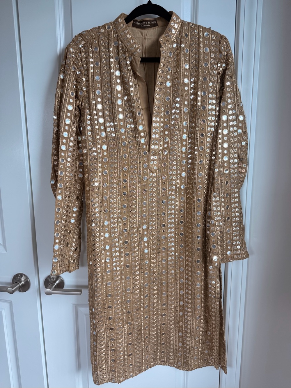 Gold Sequin Embellished Long-Sleeve Shwerani Top
